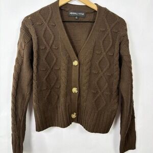 Kendall + Kylie Brown Cable Knit Cropped Cardigan Button Front Y2K Small